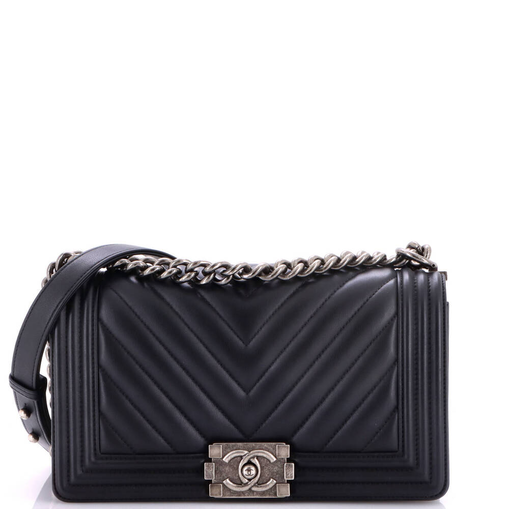 Chanel Old Medium Boy Flap Bag Chevron Calfskin